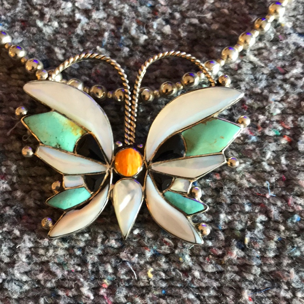 Sterling silver turquoise Mother of pearl necklace - Picture 2 of 8